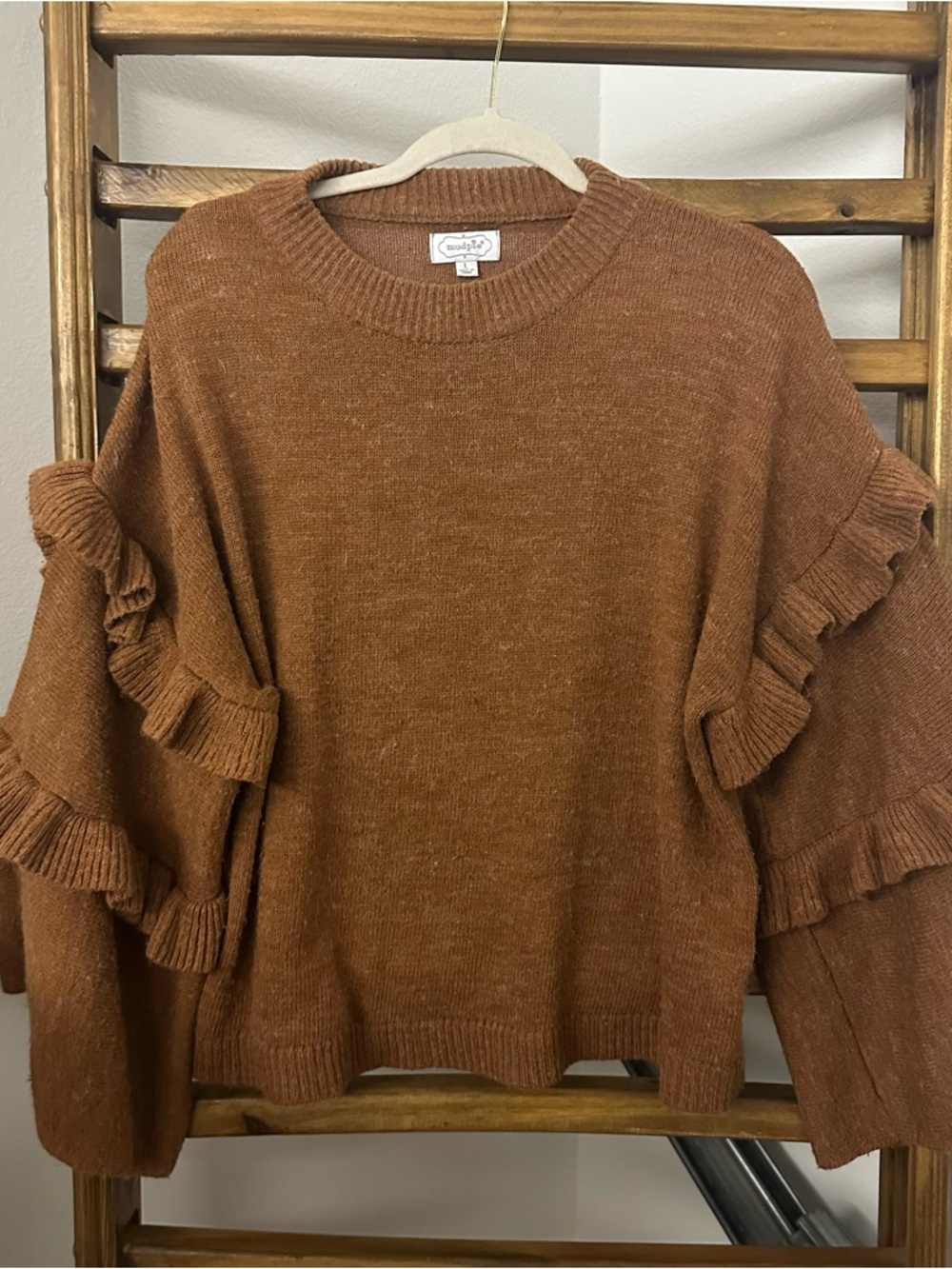 Mud Pie Ruffle Sleeve Crew Sweater - Rust